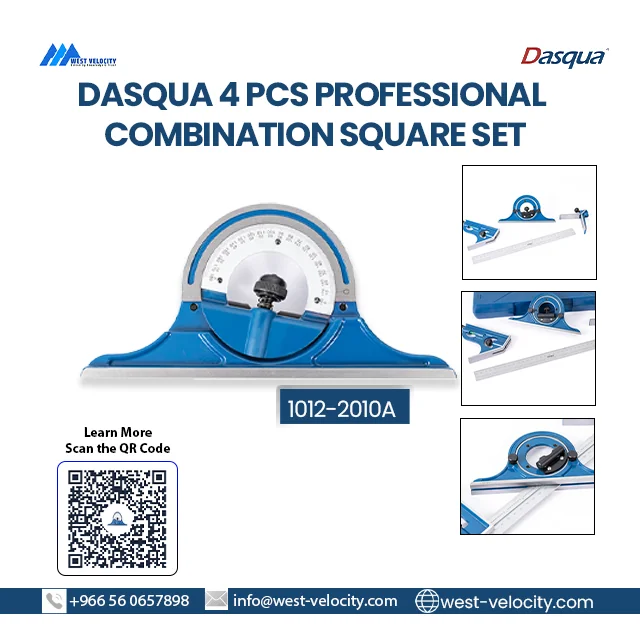 4-Piece Professional Combination Square Set – 300mm (12") Precision Machinist Tool Kit with Protractor and Center Head - Dasqua - SKU: 1012-2010-A
