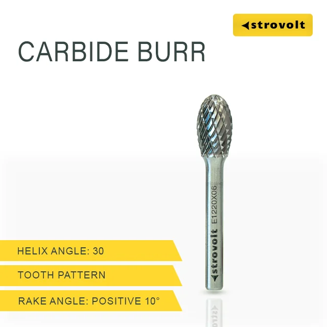 Strovolt Tungsten Carbide Burr Shape E (Oval) 12mm x 20mm 6mm Shank Double Cut Rotary Part No: CB35E1220 (E1220X06-45) - strovolt - SKU: CB35E1220 - Available in Saudi Arabia