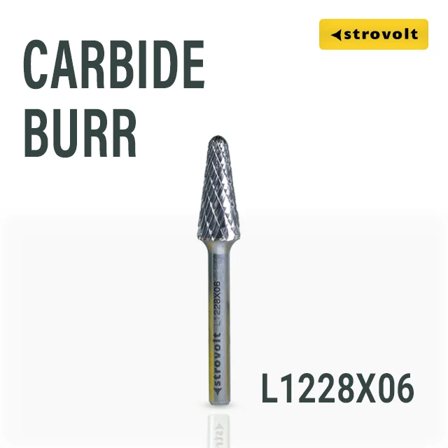 Strovolt Premium Tungsten Carbide Burr Shape L (Radius Nose Cone) 12mm x 28mm 6mm Shank Double Cut Rotary File Part No: CB35L1228 - strovolt - SKU: CB35L1228