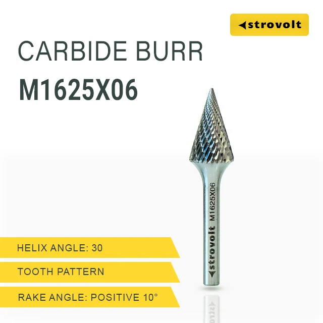 Strovolt Premium Tungsten Carbide Burr Shape M (Pointed Cone) 16mm x 25mm 6mm Shank Double Cut Rotary File Part No: CB35M1625 - strovolt - SKU: CB35M1625