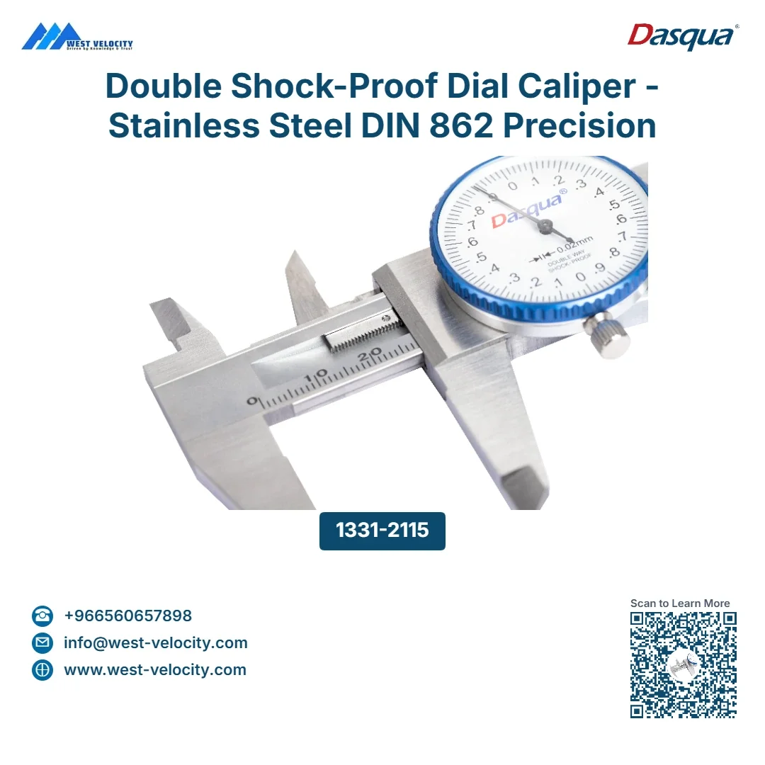 Double Shock-Proof Dial Caliper - Stainless Steel DIN 862 Precision Measuring Tool - Dasqua - SKU: 1331-2115 - Available in Saudi Arabia