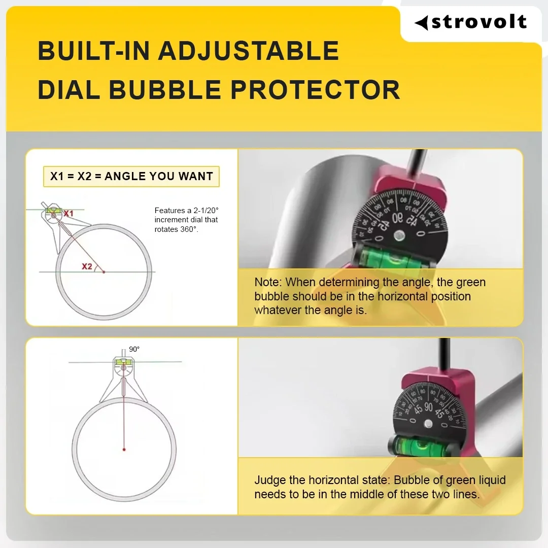 Strovolt Pipe Layout & Measuring Tool | Magnetic Center Finder with Adjustable Bubble Dial Protractor | 1.5" - 6" Capacity - strovolt - SKU: STRO-5981
