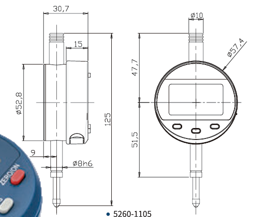 Dasqua High-Precision Digital Indicator - 0.01mm/0.0005" Resolution with Data Output - Variations - Technical Diagram - Dasqua 5260--1105