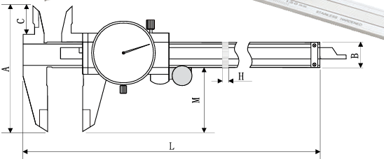 Double Shock-Proof Dial Caliper - Stainless Steel DIN 862 Precision Measuring Tool - Variations - Technical Diagram - Dasqua 1331-2115